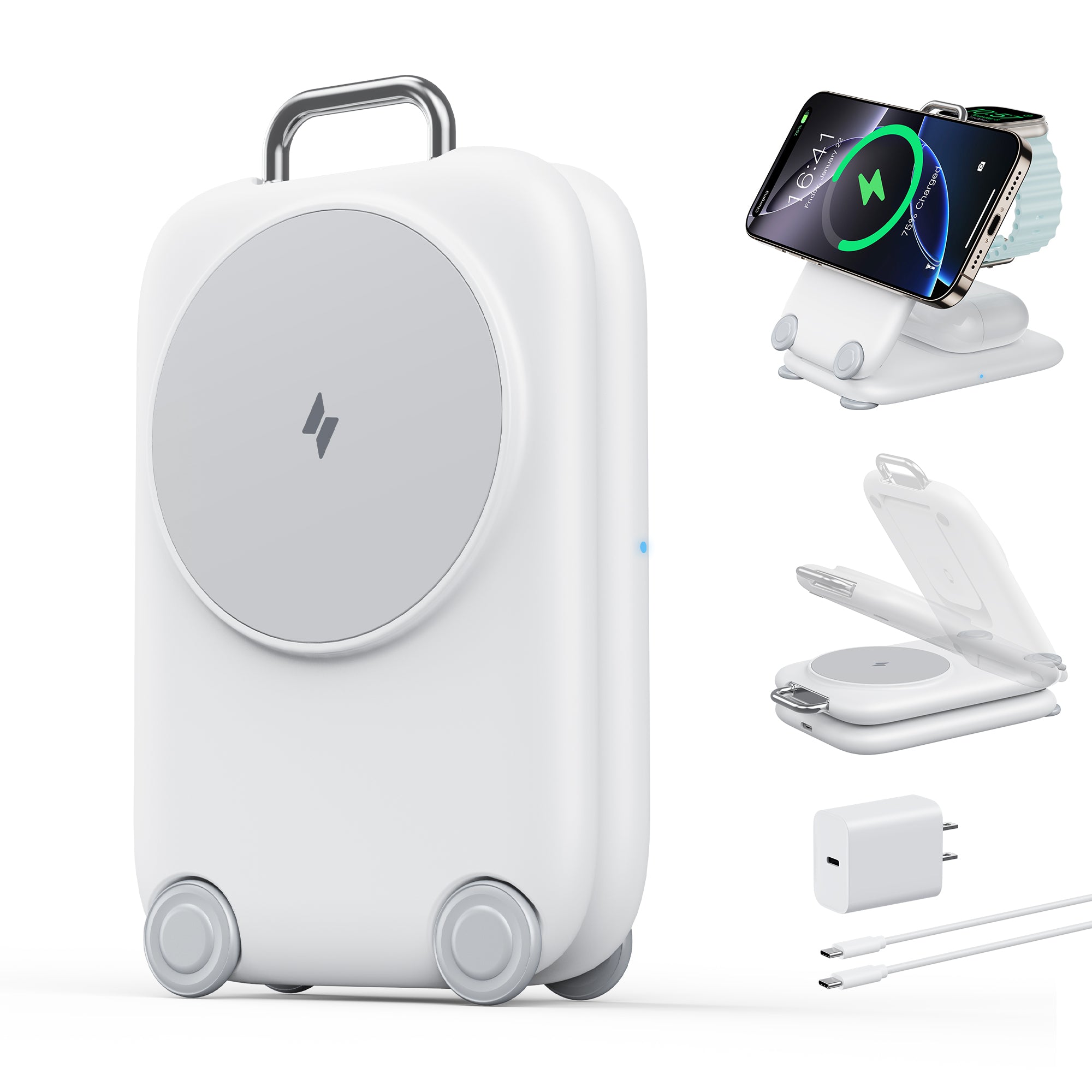 Mukiya Suitcase 3-in-1 Foldable Magnetic Wireless Charger | Travel Charging Station