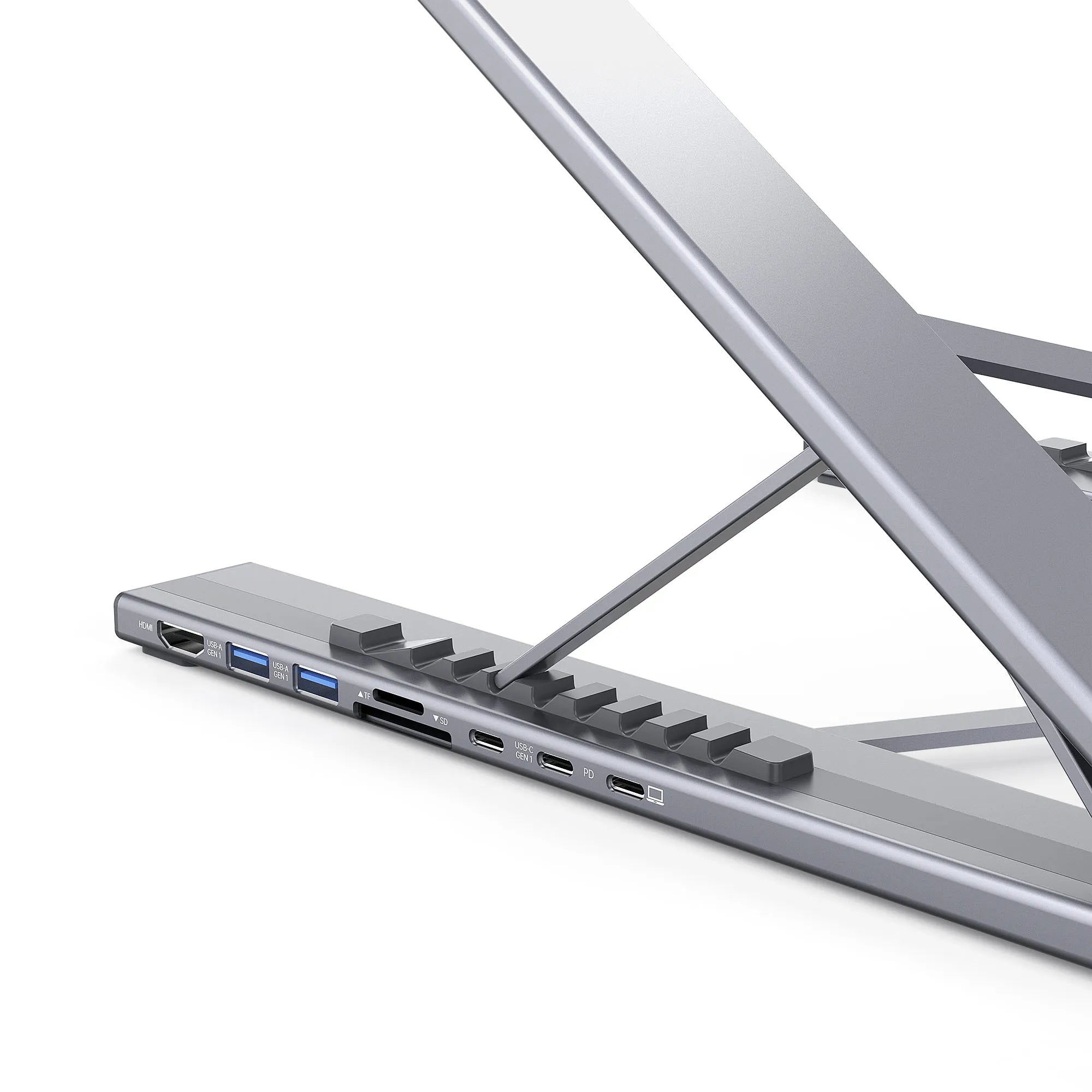 Ultra-Slim Foldable Laptop Riser and Integrated USB-C Hub - Mukiya Core Version