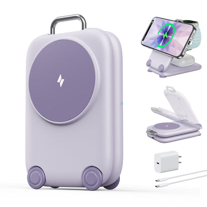 Mukiya Suitcase 3-in-1 Foldable Magnetic Wireless Charger | Travel Charging Station