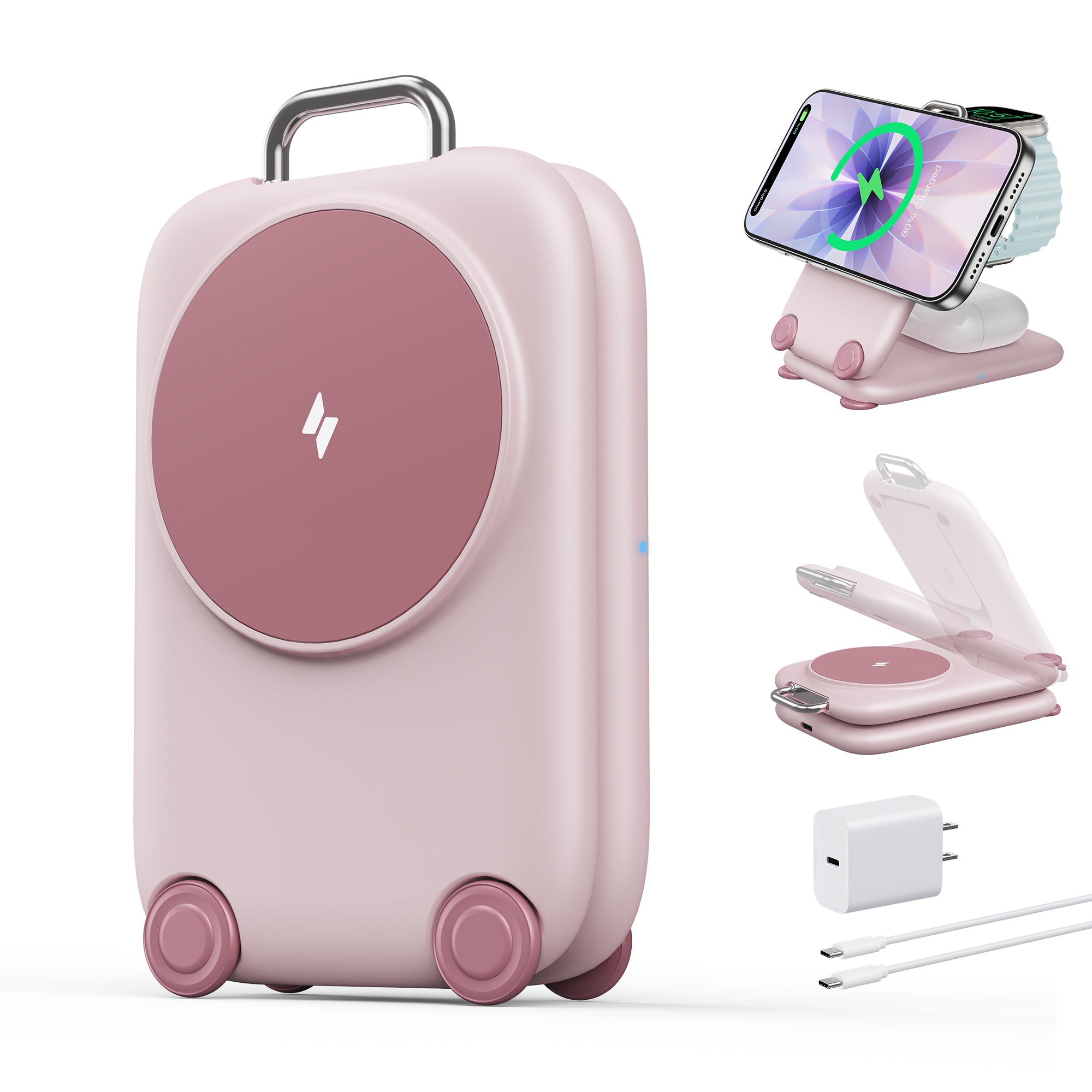 Mukiya Suitcase 3-in-1 Foldable Magnetic Wireless Charger | Travel Charging Station