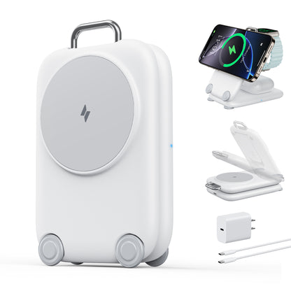 Mukiya Suitcase 3-in-1 Foldable Magnetic Wireless Charger | Travel Charging Station