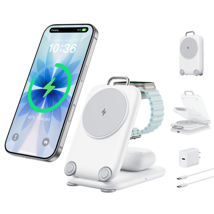 Mukiya Suitcase 3-in-1 Foldable Magnetic Wireless Charger | Travel Charging Station