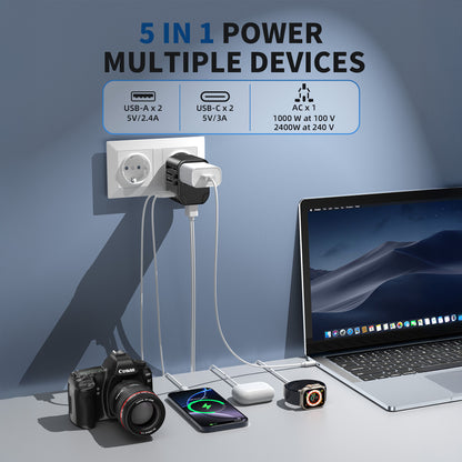 Universal Travel Adapter with USB-C & USB Ports
