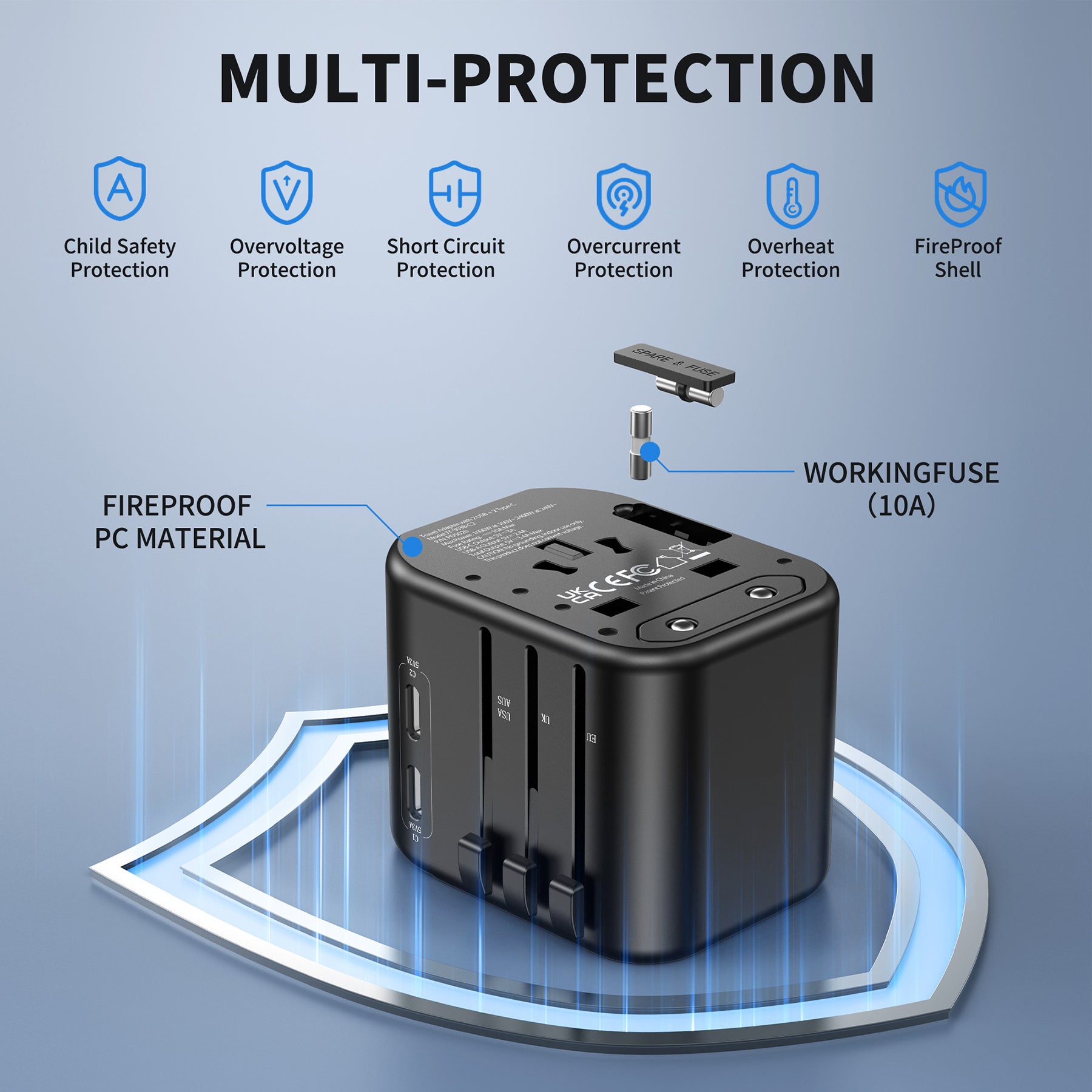 Universal Travel Adapter with USB-C & USB Ports