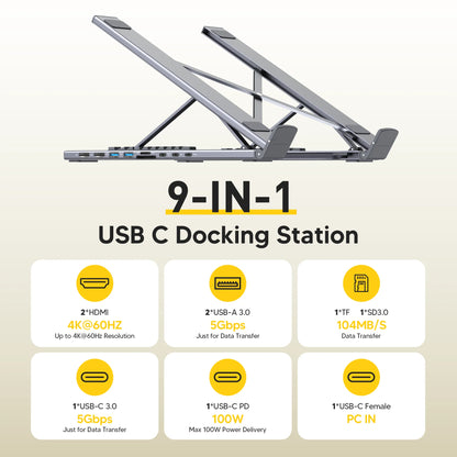 9-in-1 Versatile Connectivity: Dual HDMI, USB 3.0, and 100W PD Charging